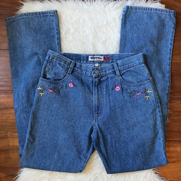 Vintage Denim - Baxis Vintage Mom Jeans with Floral Embroidery
